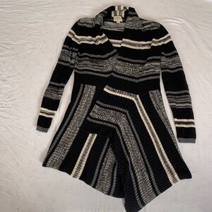 St. John's Bay Black, Gray & Cream Striped Open-Front Cardigan